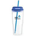 24 Oz. Clear Gulp Tumbler Cup W/Blue Lid & Straw